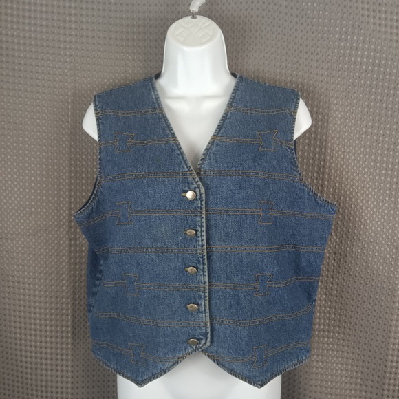Jackets & Blazers - Vintage Wrangler Western Denim Vest Womens Large Blue Button Front